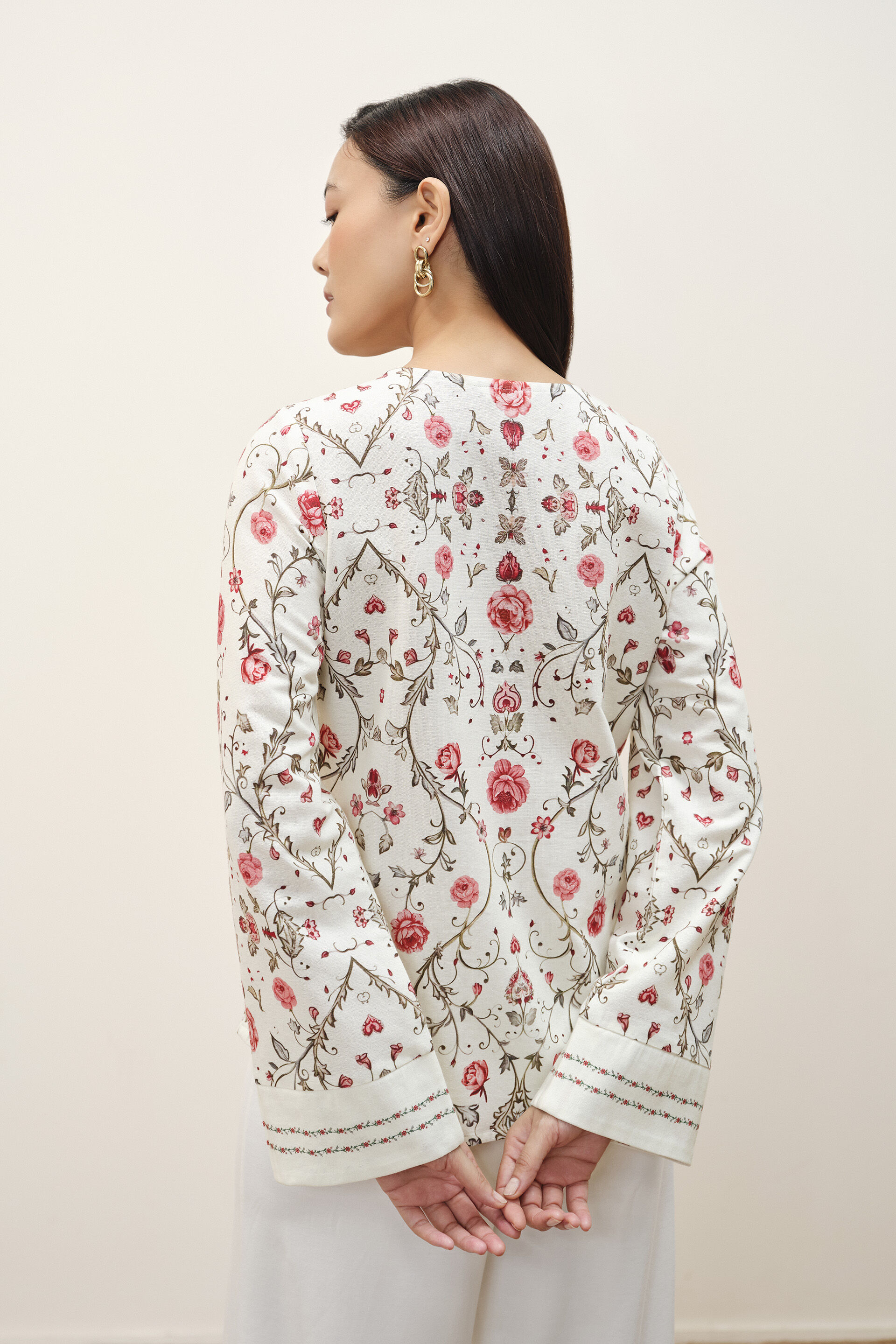 Cream Floral Printed Top, White, image 6